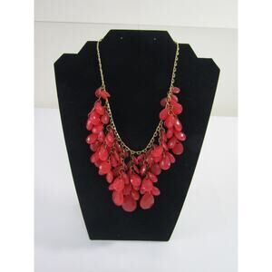 Peach Chandelier Teardrop Bead Chain Necklace 26" Statement Festive Cluster Boho